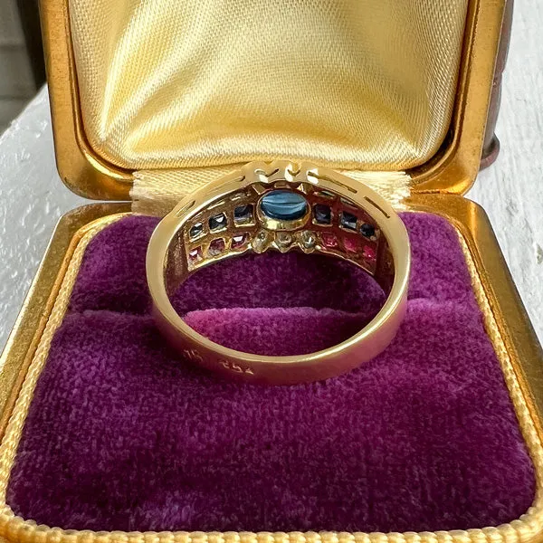 Sapphire, Ruby, Emerald & Diamond Ring