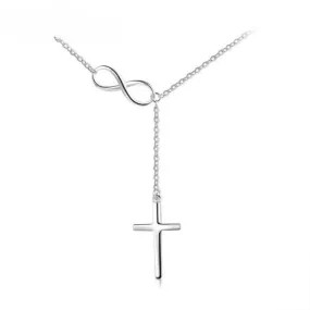 Silver Color Infinity Love Necklace With Cross