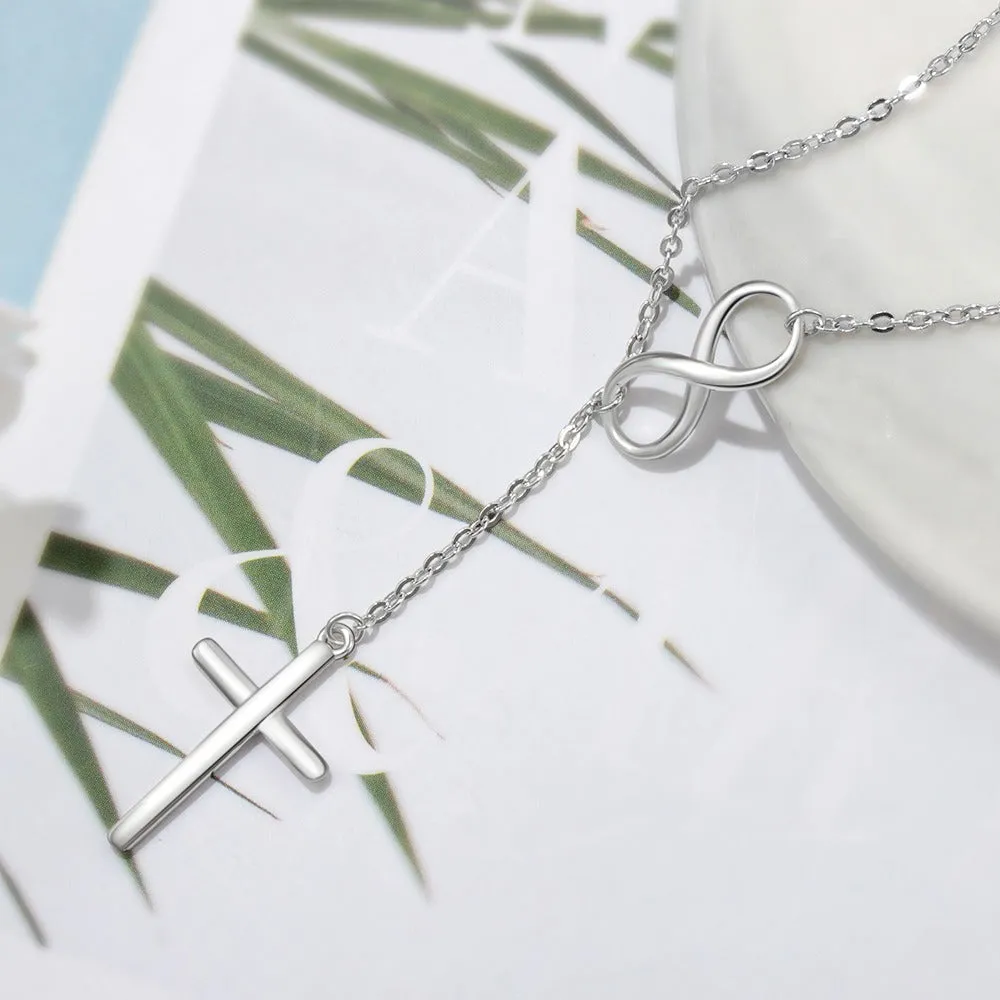 Silver Color Infinity Love Necklace With Cross