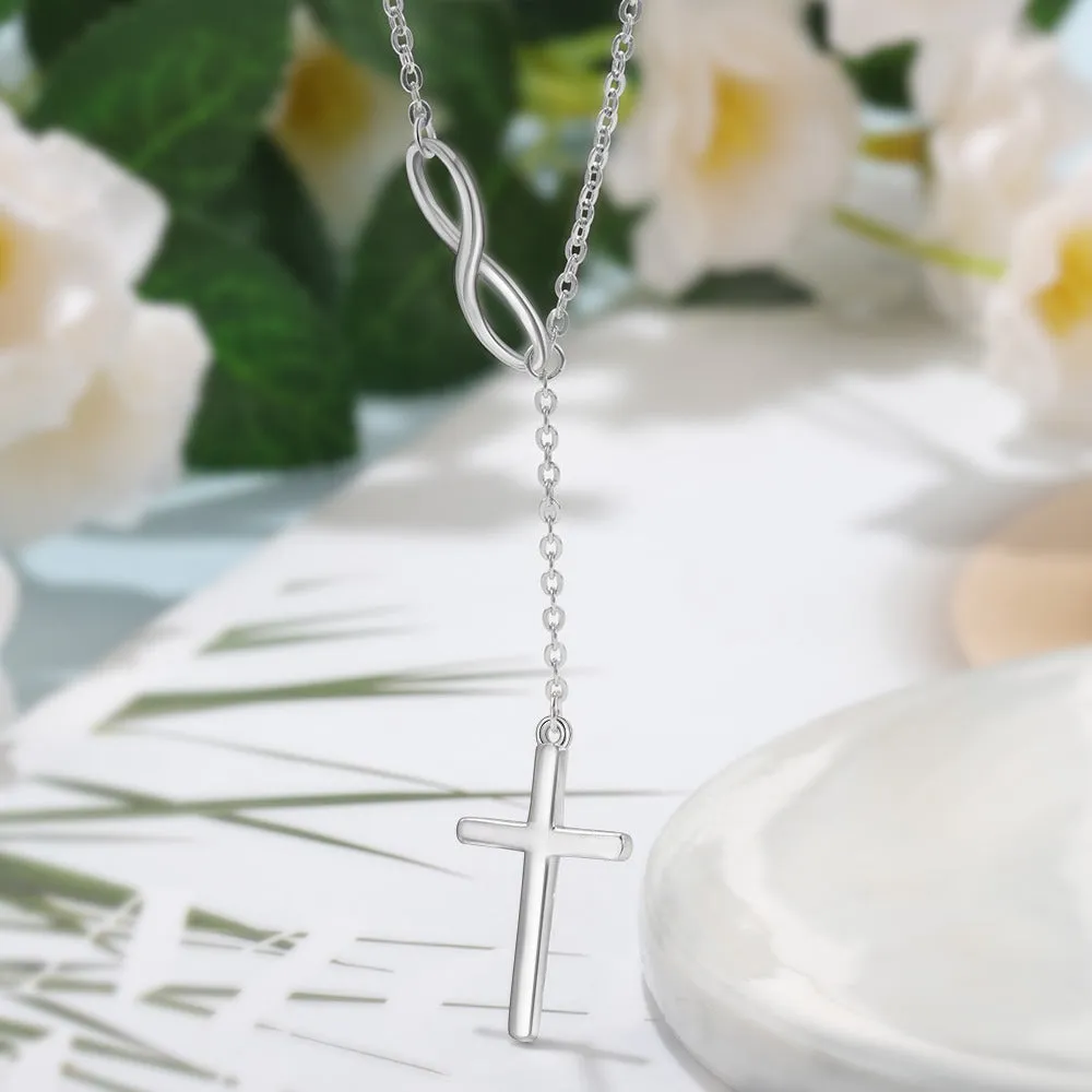 Silver Color Infinity Love Necklace With Cross