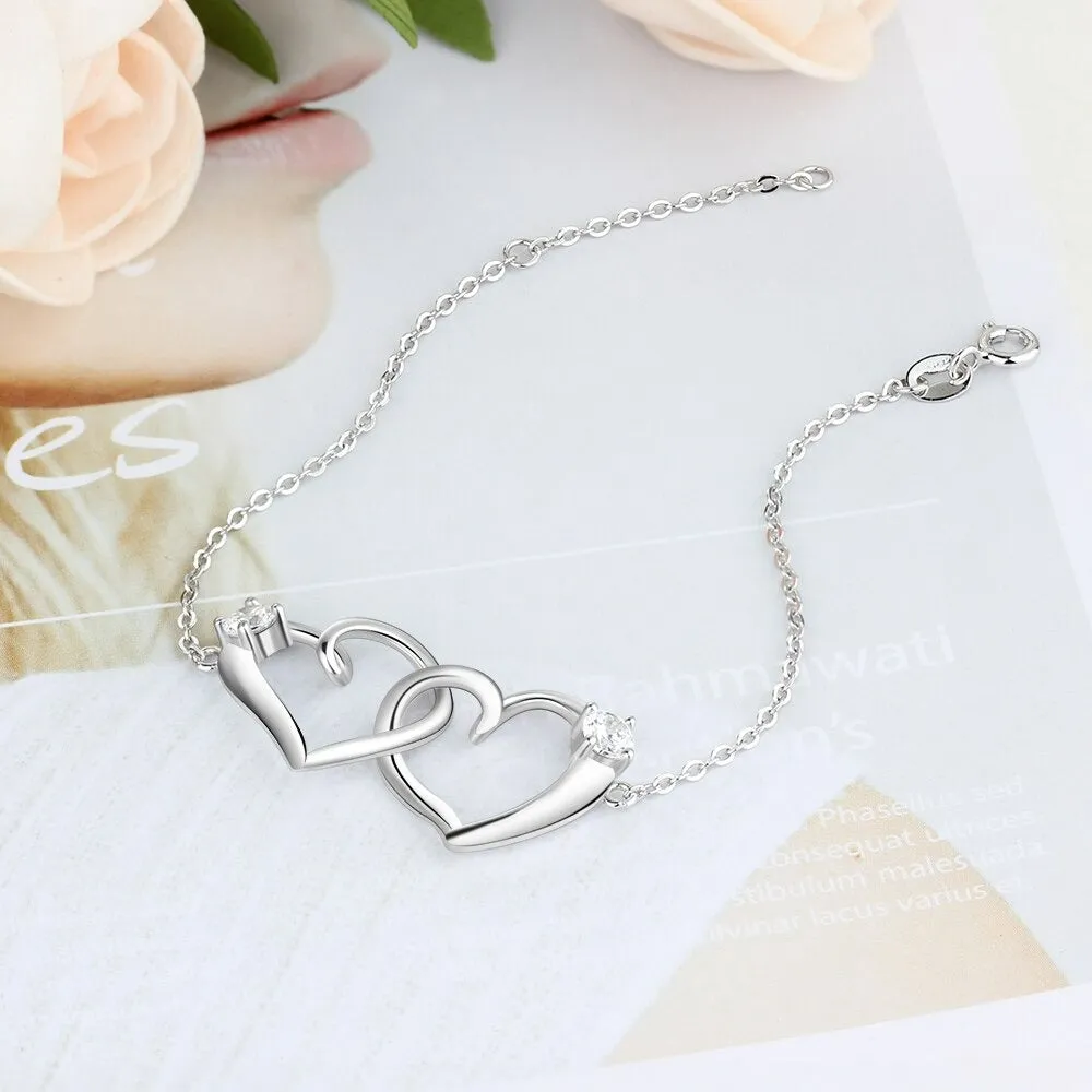 Silver Color Intertwined Heart Bracelet