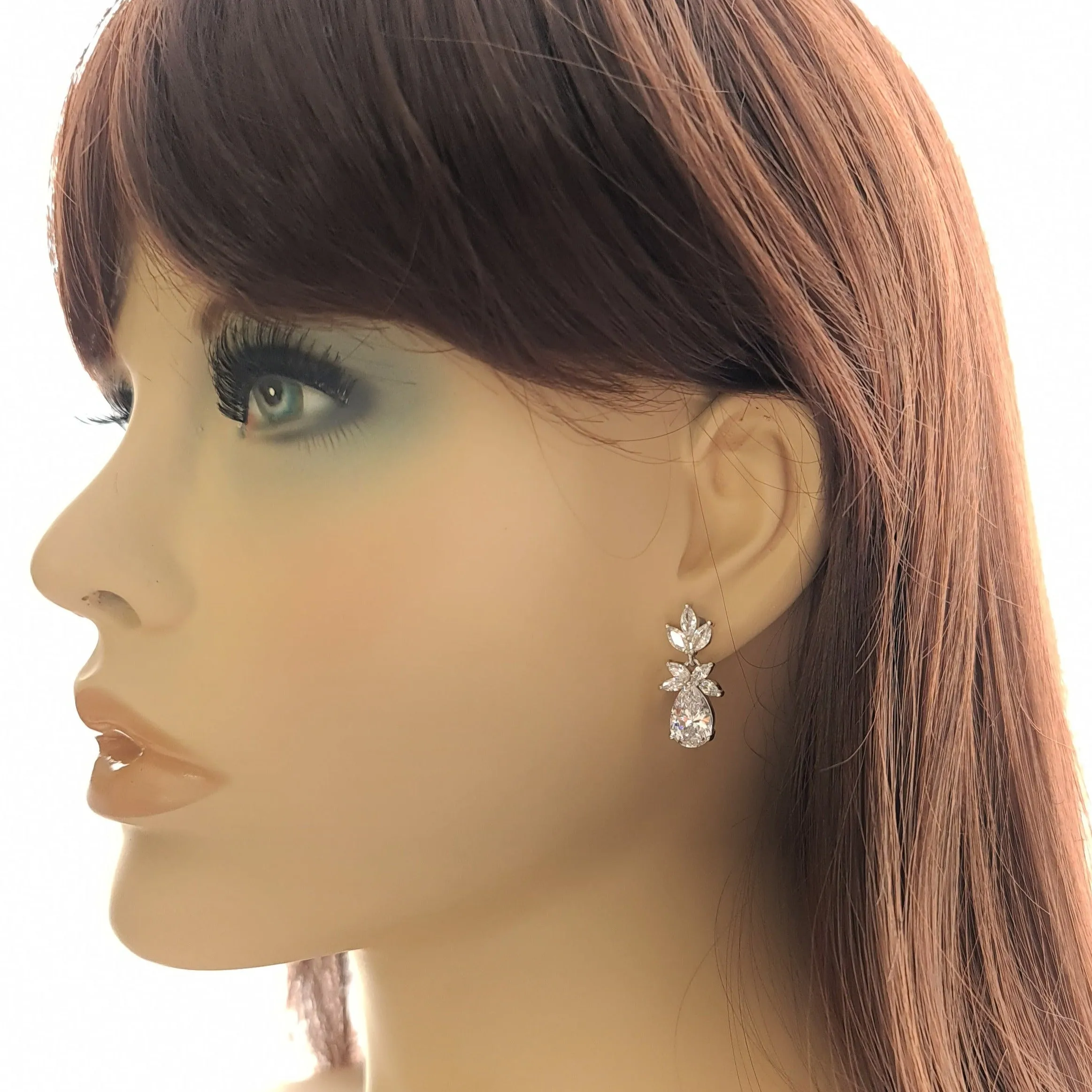 Simple Leaf Bridal Earrings and Necklace Set with Short Backdrop-Stella