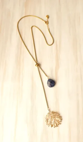 Sinamay with Teardrop Lapis Lazuli Slider Necklace