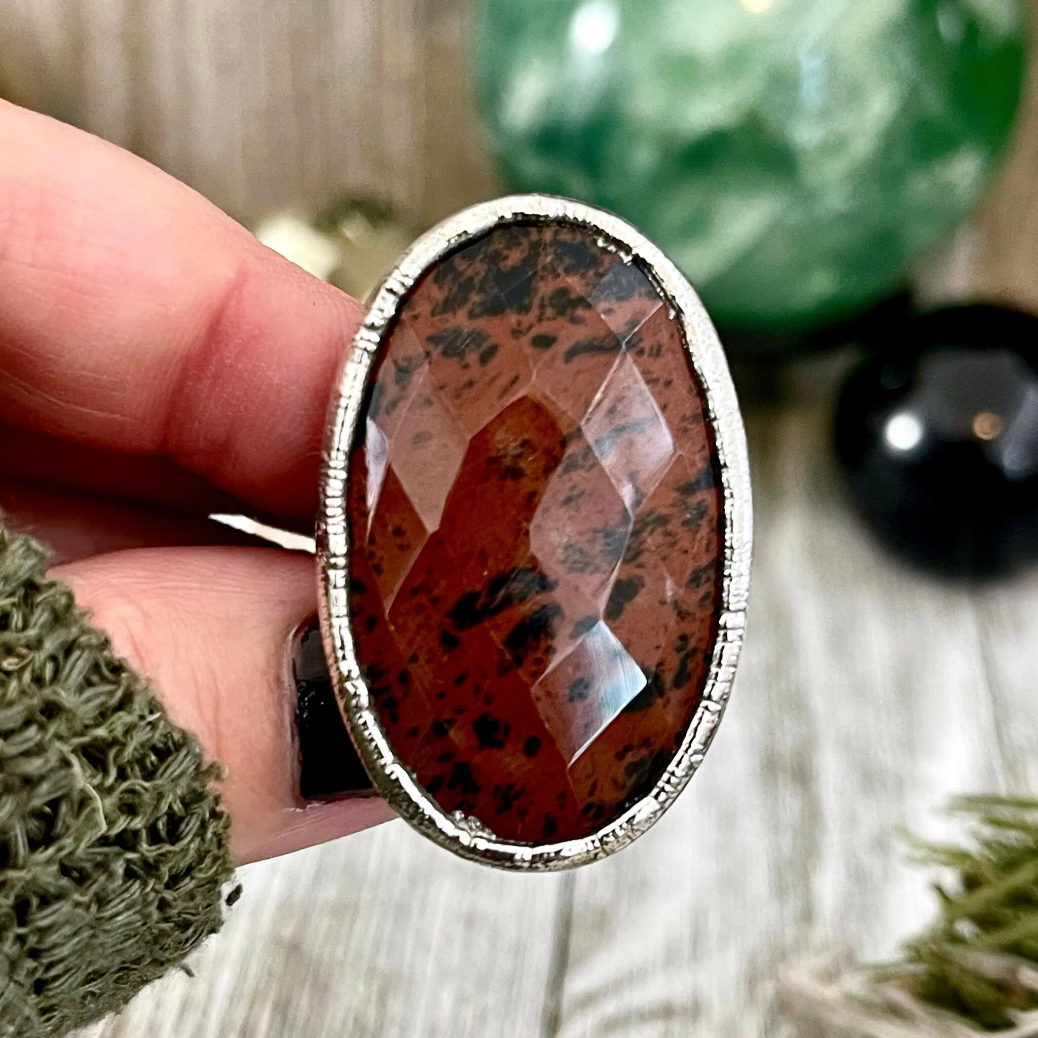 Size 5 Big Mahogany Obsidian Statement Ring in Fine Silver / Foxlark Collection - One of a Kind