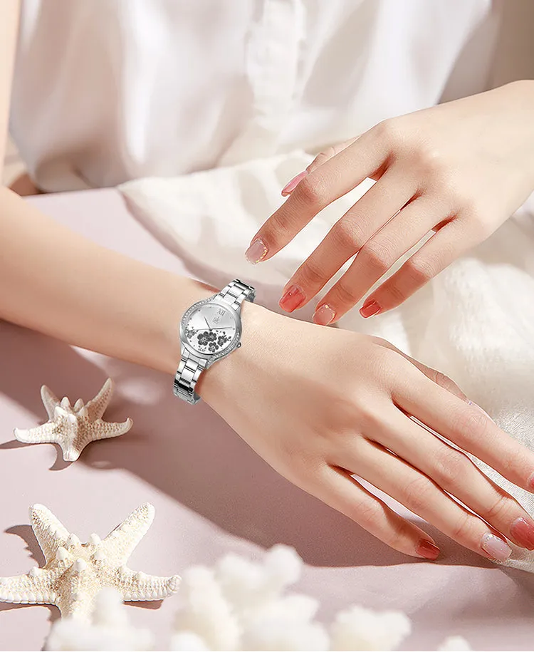 SK Floral Dial - Lady Silver Watch