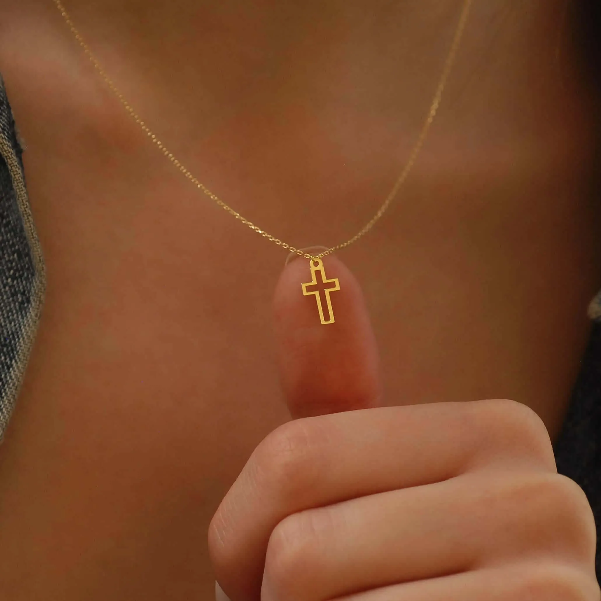 Small Cross Necklace | 14K Solid Gold