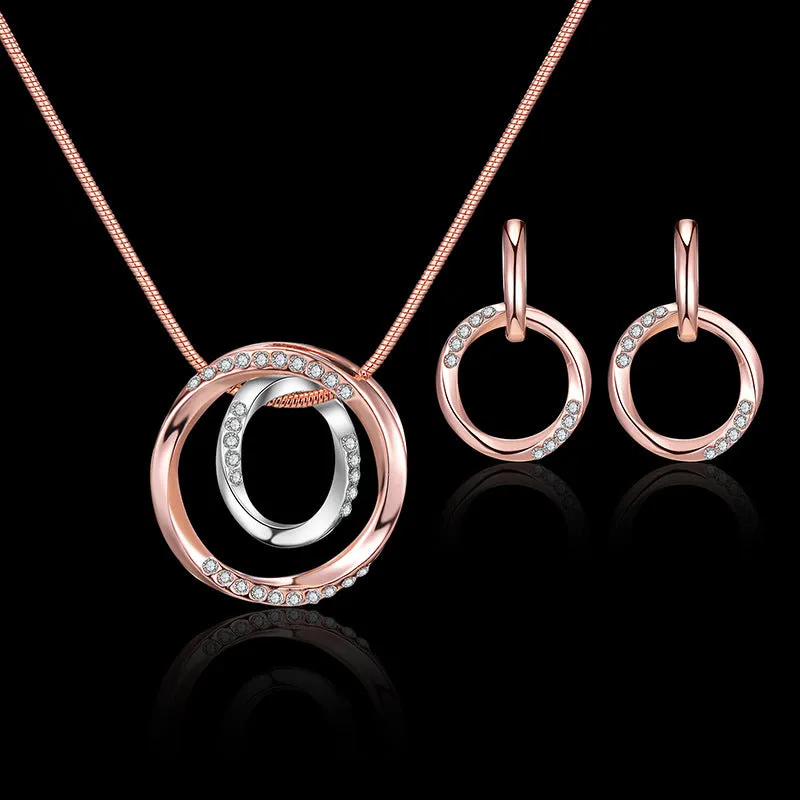 Sparkle with Simplicity: Simple Circle Jewelry Set with Inlaid Rhinestones - Perfect Gift for Women and Girls