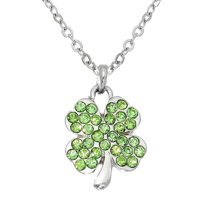 St. Patrick's Day Crystal Pave Clover Pendant Necklace