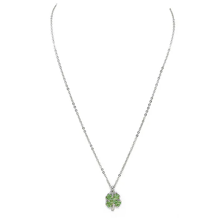 St. Patrick's Day Crystal Pave Clover Pendant Necklace