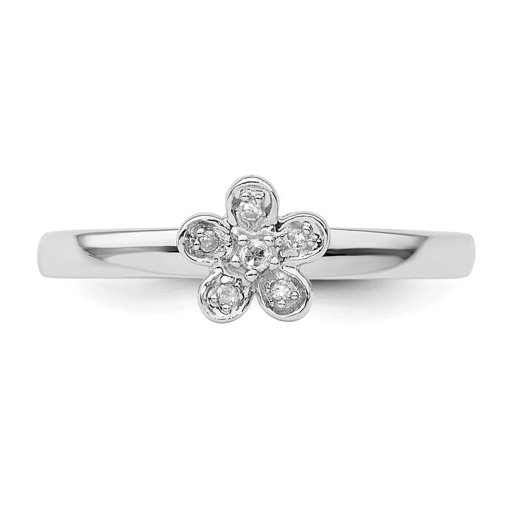 Stackable Expressions Flower Diamond Ring in Sterling Silver