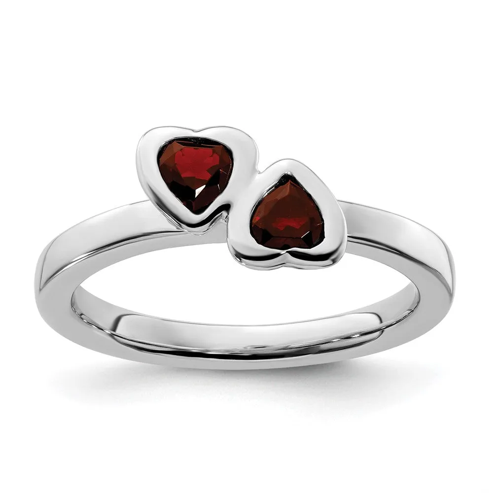 Stackable Expressions Garnet Double Heart Ring in Sterling Silver