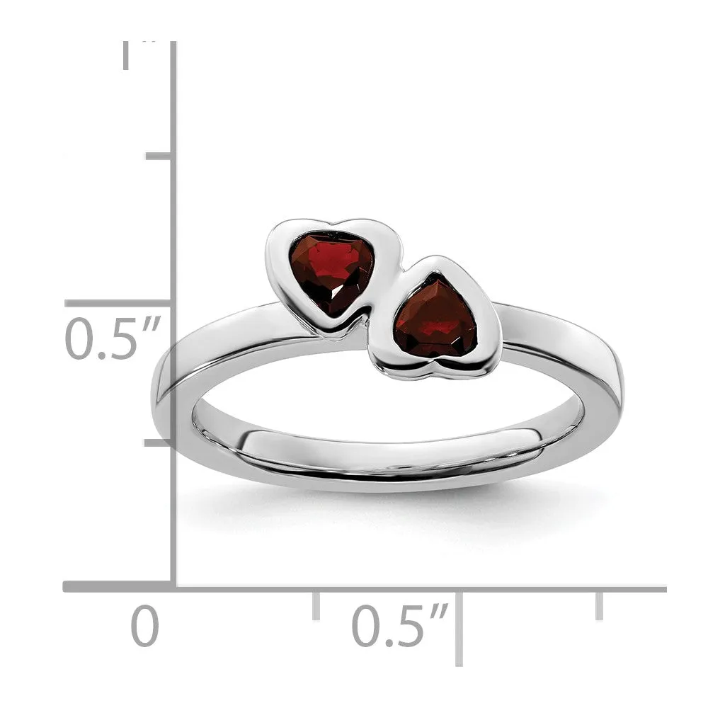 Stackable Expressions Garnet Double Heart Ring in Sterling Silver