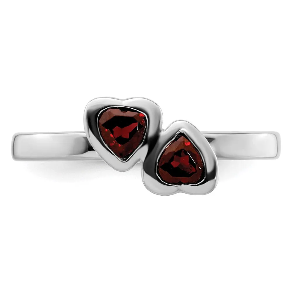 Stackable Expressions Garnet Double Heart Ring in Sterling Silver