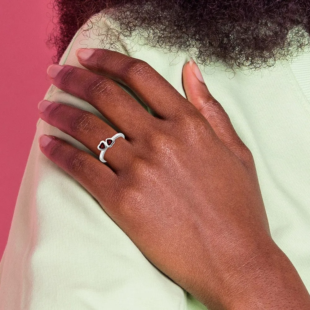 Stackable Expressions Garnet Double Heart Ring in Sterling Silver