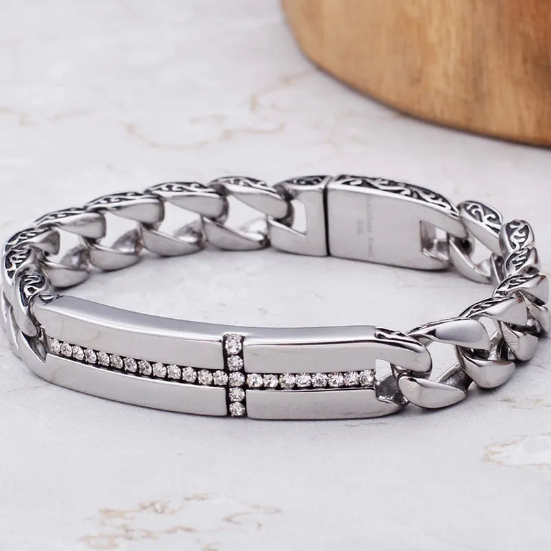 Stainless Steel CZ Christian Cross Bar Link Bracelet