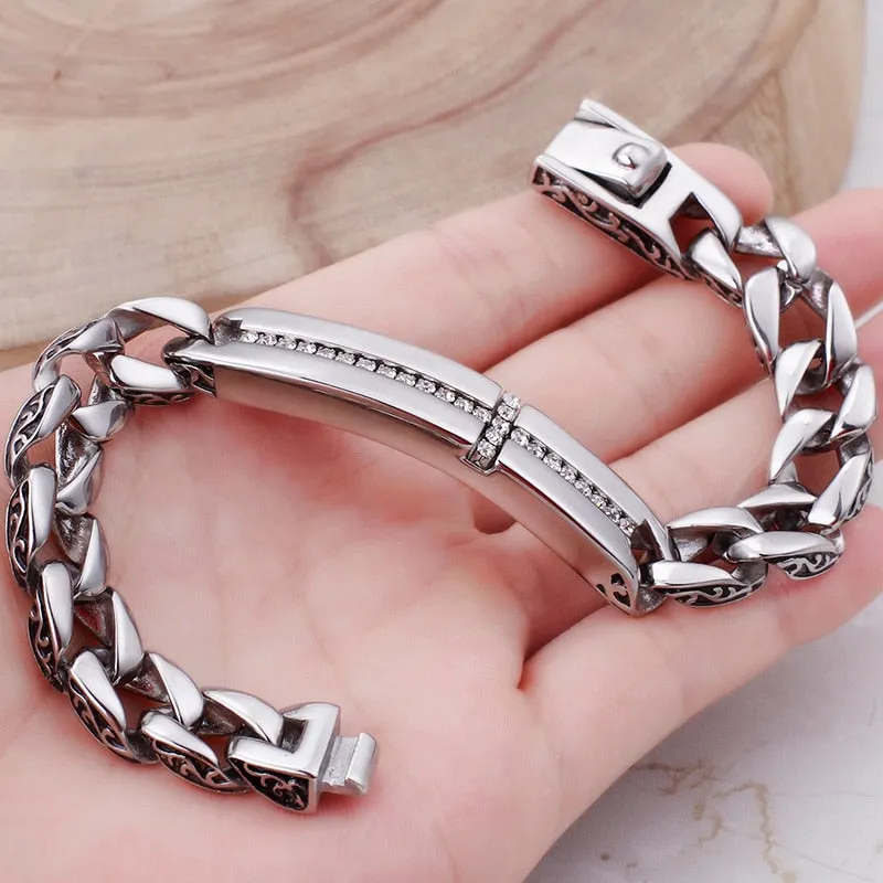 Stainless Steel CZ Christian Cross Bar Link Bracelet