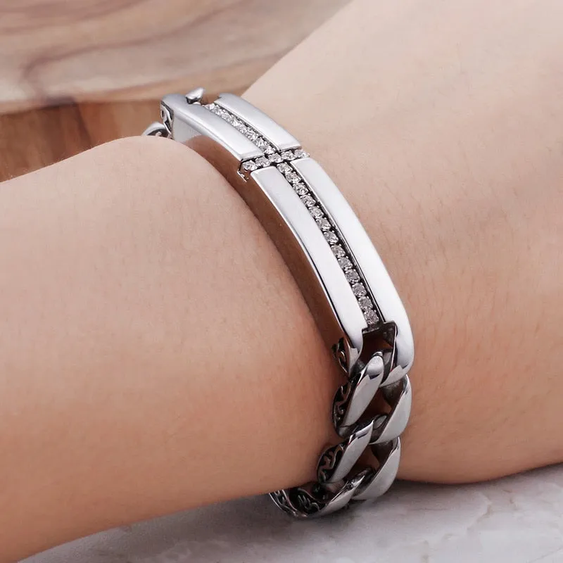 Stainless Steel CZ Christian Cross Bar Link Bracelet