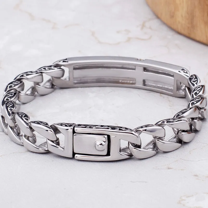 Stainless Steel CZ Christian Cross Bar Link Bracelet