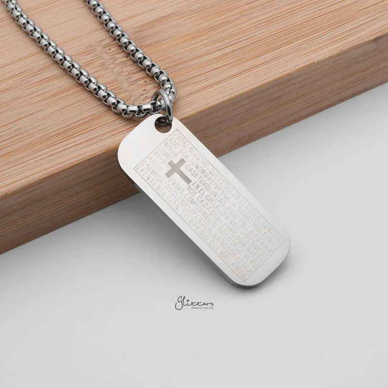 Stainless Steel Our Father Prayer Tag Pendant - Spanish Version