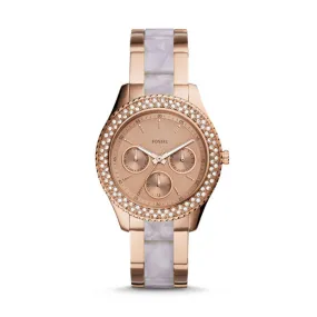 Stella Multifunction Two-Tone Stainless Steel and Acetate Watch, Rose Gold | Fossil