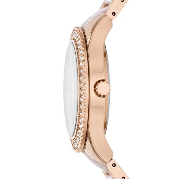 Stella Multifunction Two-Tone Stainless Steel and Acetate Watch, Rose Gold | Fossil