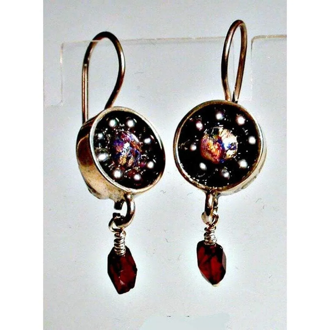 Sterling Silver Earrings, Gemstones Earrings,  Garnet and Murano Glass