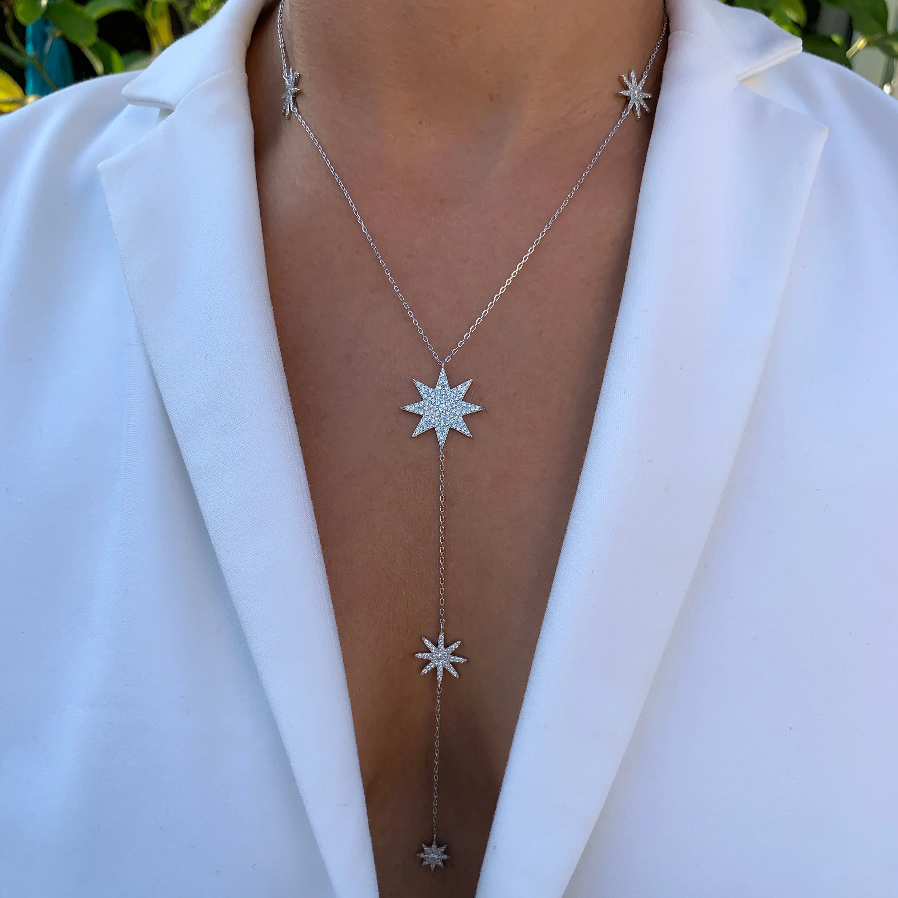 Sterling silver star lariat necklace