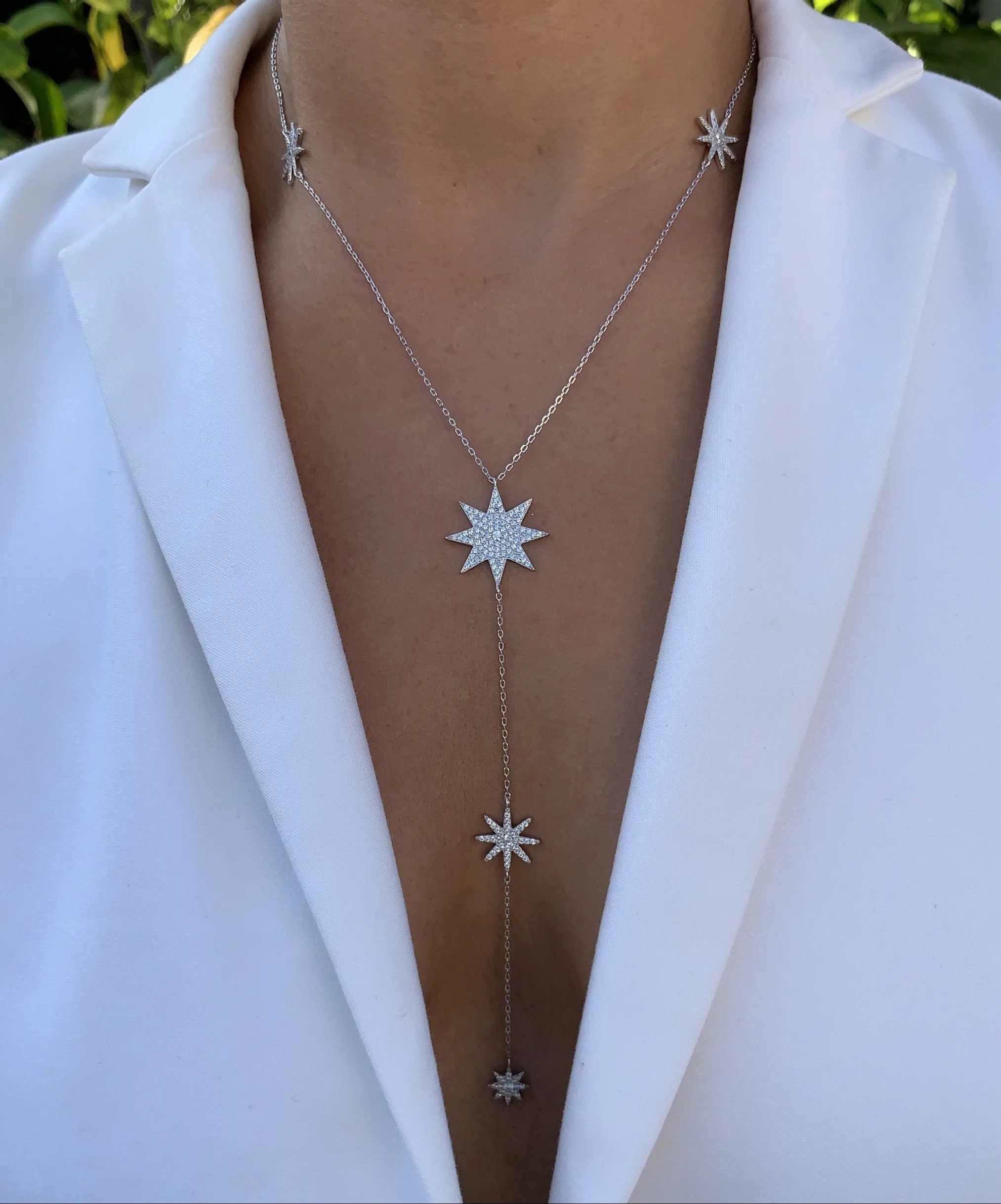 Sterling silver star lariat necklace