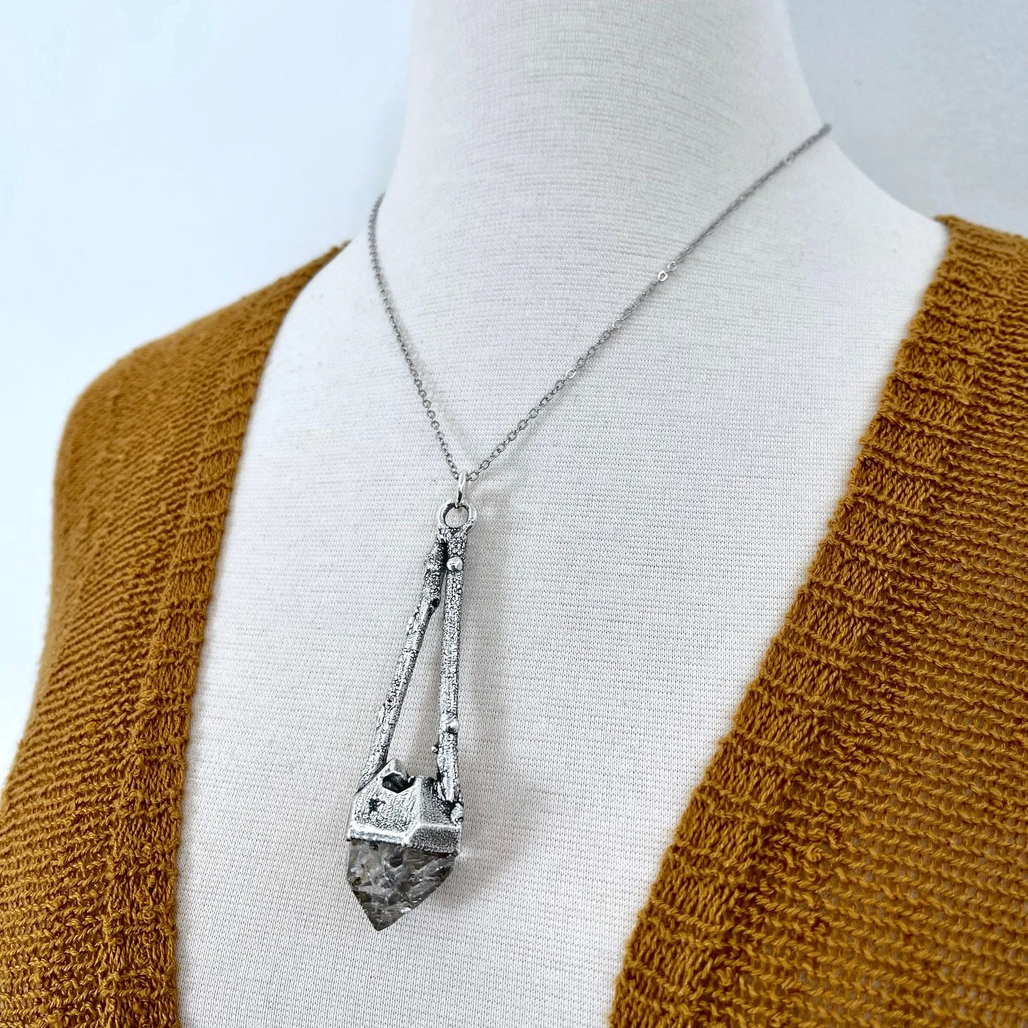 Sticks & Stones Collection- Herkimer Diamond Necklace in Fine Silver /