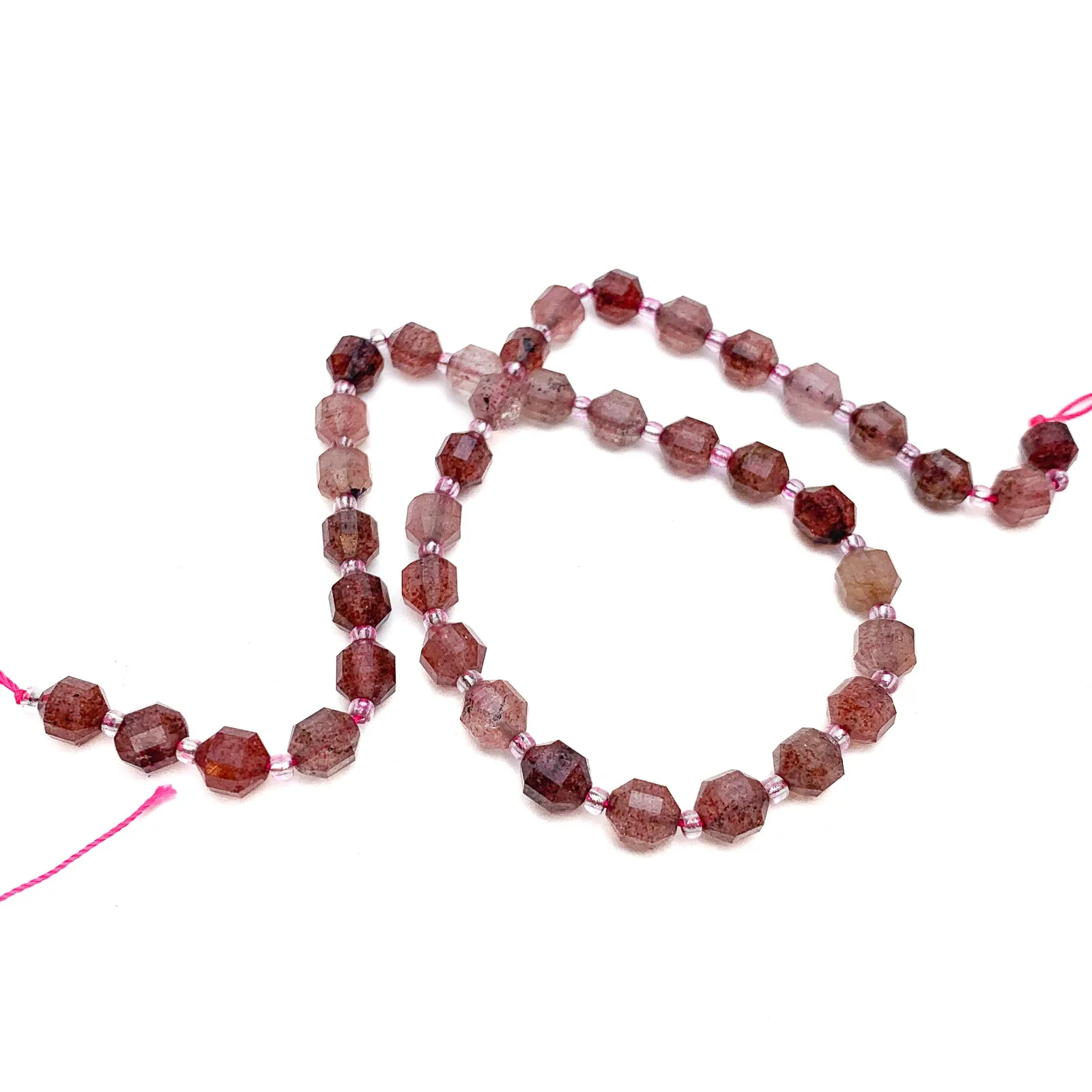 Strawberry Quartz 7mm Faceted Drums Bead Strand