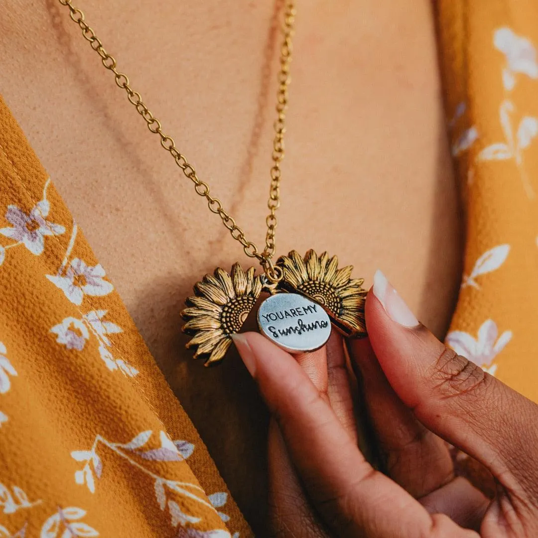 Sunflower Pendant Necklace - Engraved (You are my sunshine)