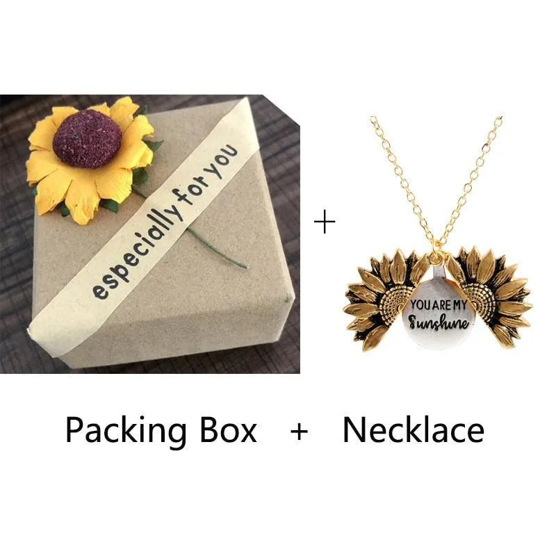 Sunflower Pendant Necklace - Engraved (You are my sunshine)