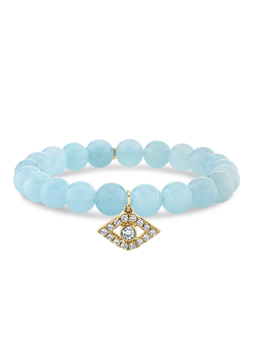 Sydney Evan Diamond Evil Eye Charm Aquamarine Bead Bracelet