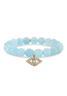 Sydney Evan Diamond Evil Eye Charm Aquamarine Bead Bracelet