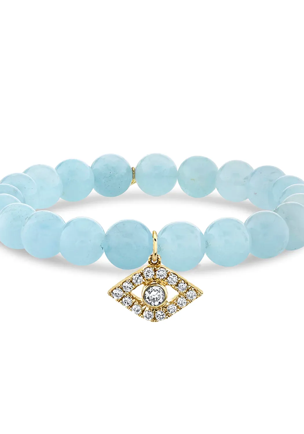 Sydney Evan Diamond Evil Eye Charm Aquamarine Bead Bracelet