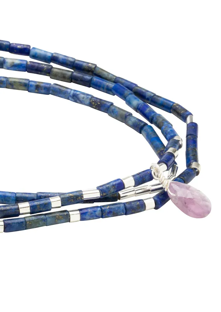 Teardrop Stone Wrap Lapis/Amethyst/Silver - Stone of Clarity