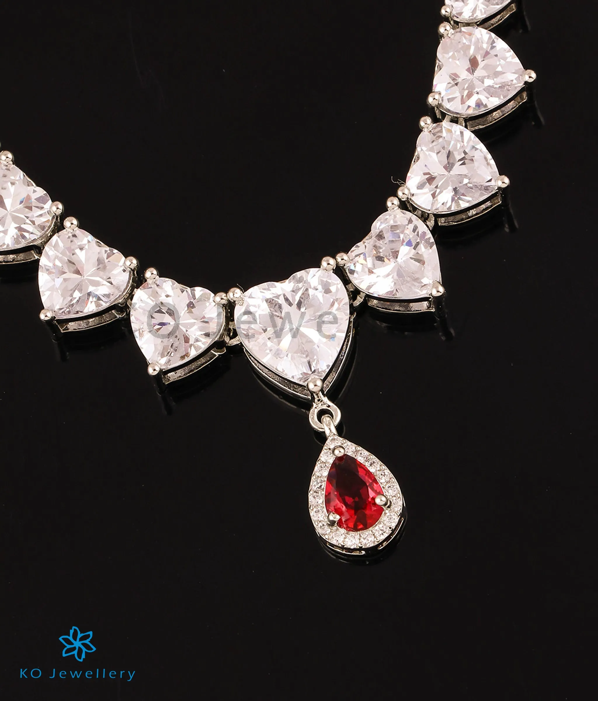 The Hearts Solitaire Silver Necklace & Earrings