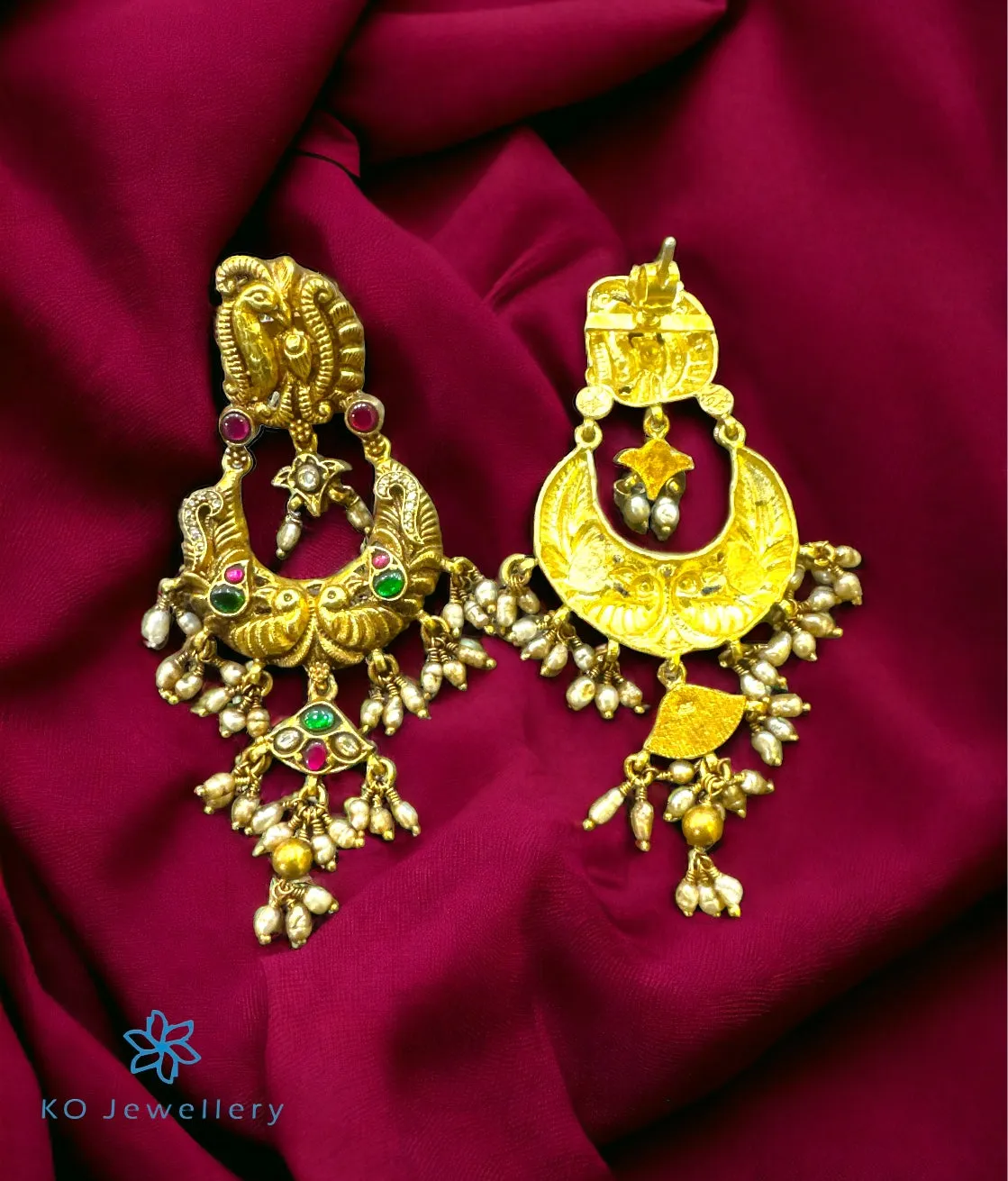 The Razia Silver Jadau Peacock Chand Bali Earrings