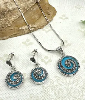 The Silver Marcasite Pendant Set (Turquoise)