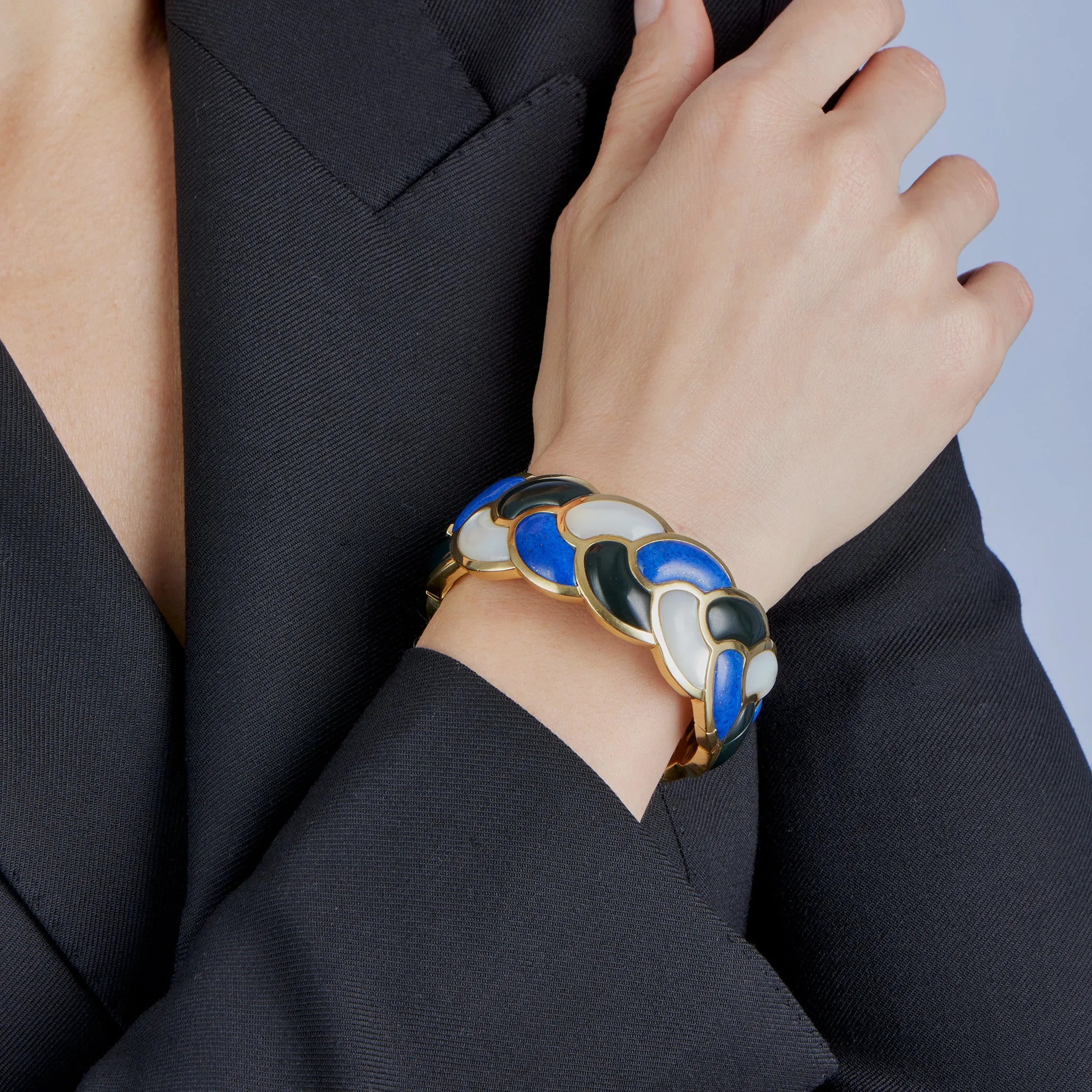 Tiffany & Co. Lapis, Black Jade and Mother-of-Pearl "Rope" Bangle Bracelet