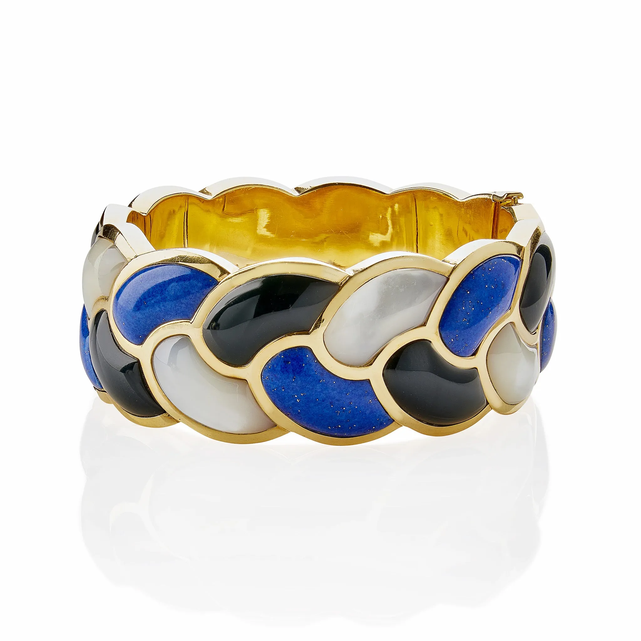 Tiffany & Co. Lapis, Black Jade and Mother-of-Pearl "Rope" Bangle Bracelet