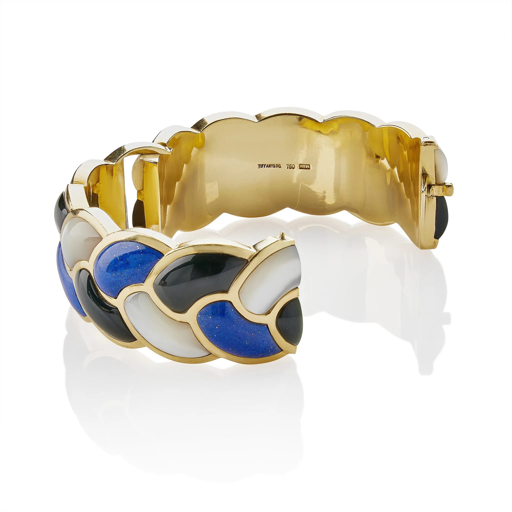 Tiffany & Co. Lapis, Black Jade and Mother-of-Pearl "Rope" Bangle Bracelet