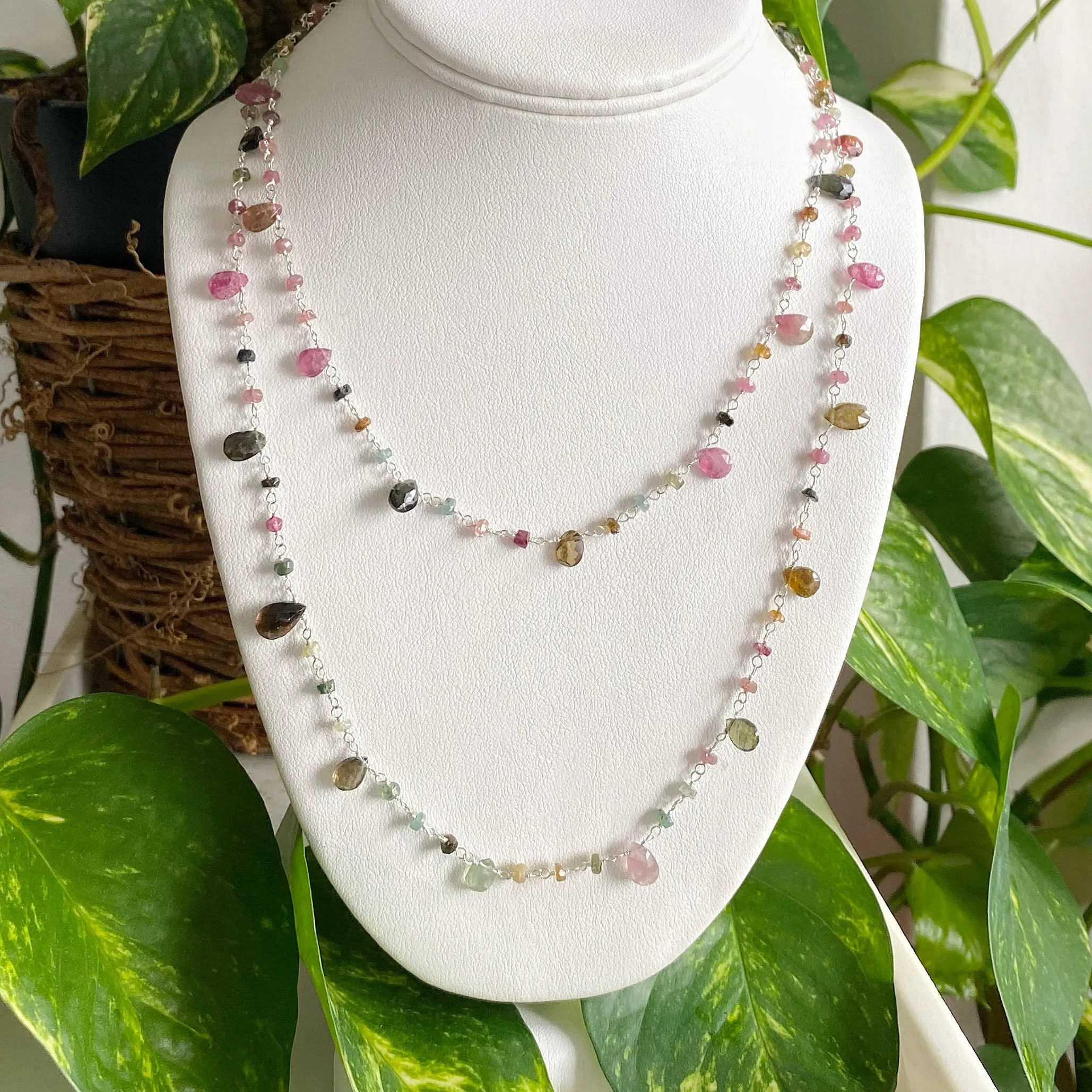 Tourmaline Teardrop Lariat Necklace