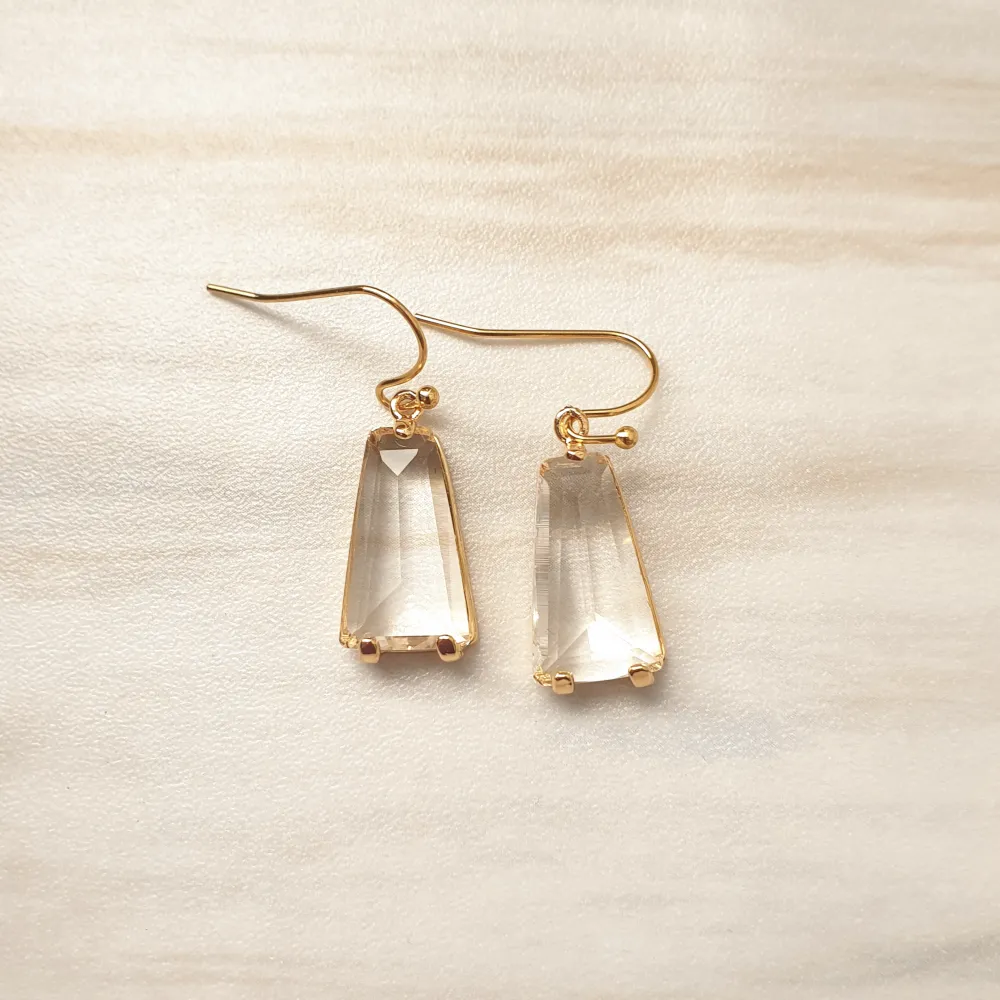 Trapezoid Clear Glass Single Drop Hook Earrings