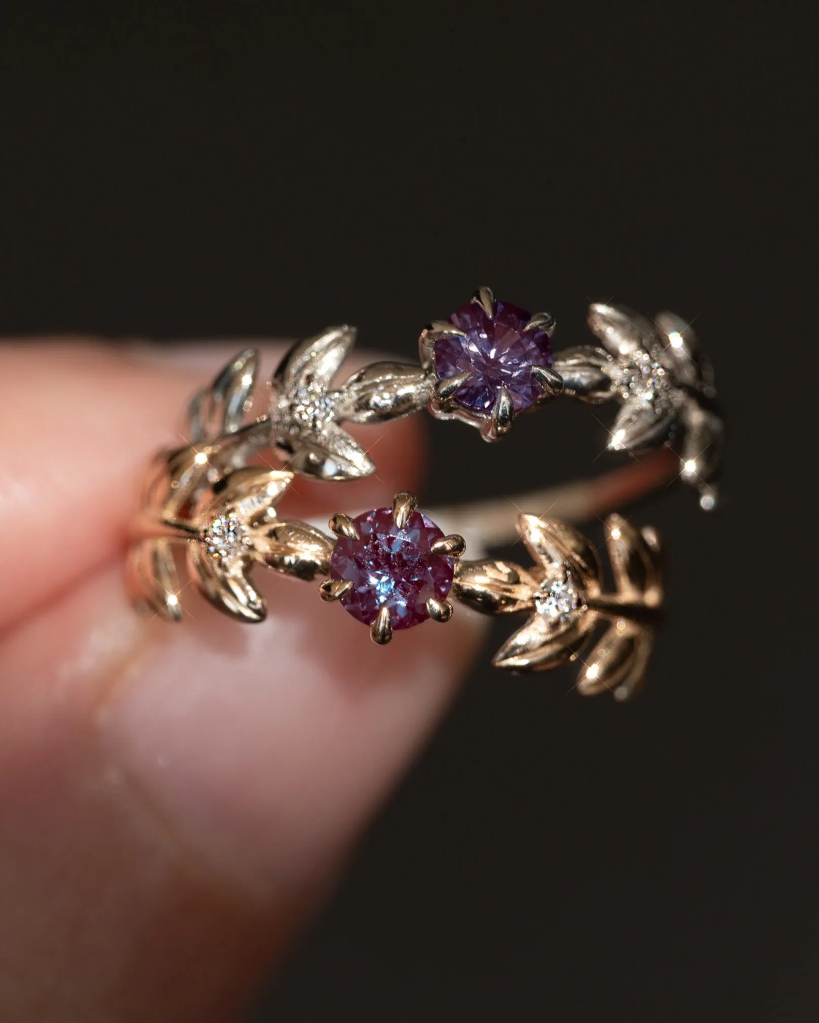 Twilight Baby Goddess Alexandrite Leaf Ring