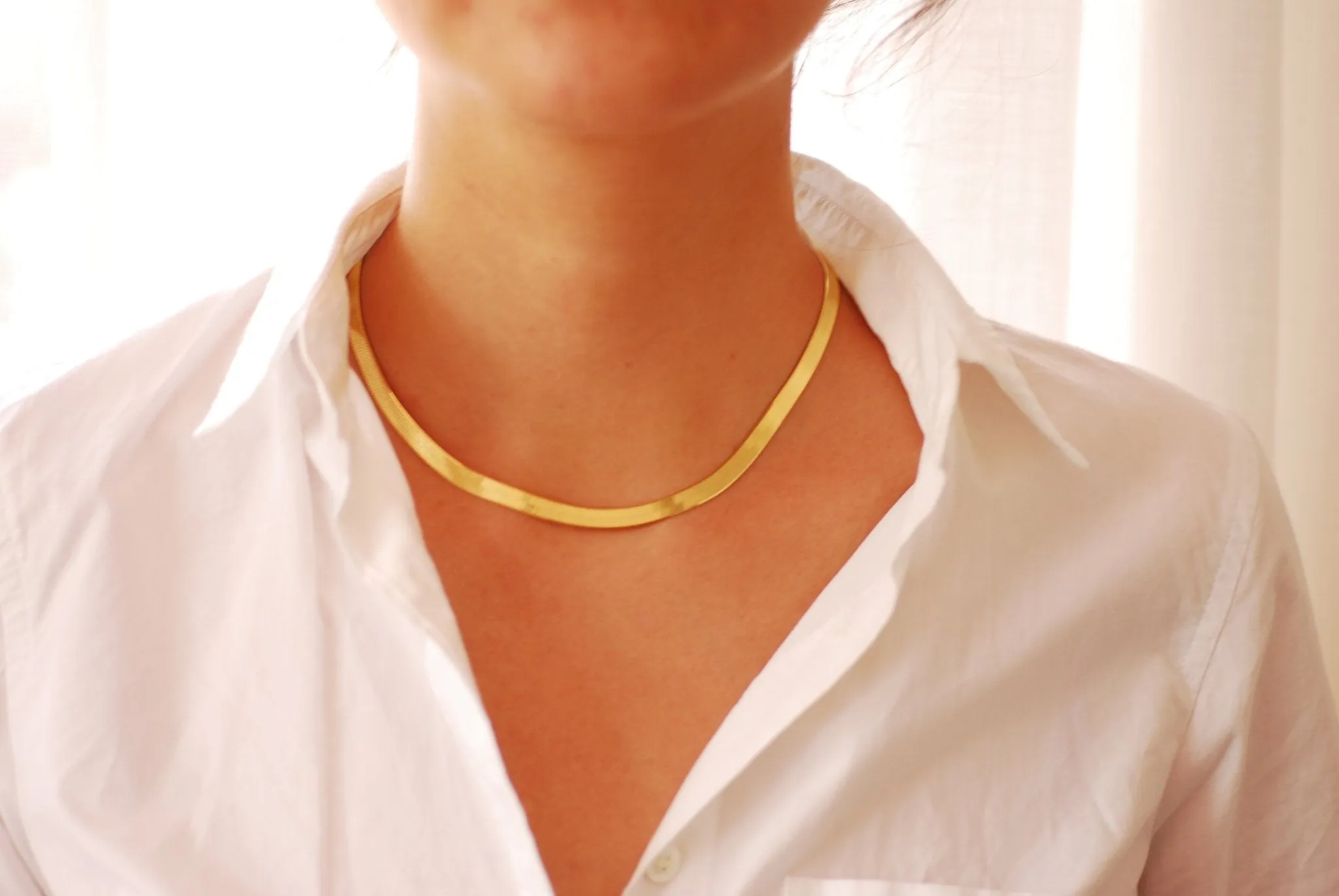 Vermeil Gold Herringbone Finished Necklace  Chain - 925 Sterling Silver plated over 18k Gold with Lobster Clasps Layering Necklace