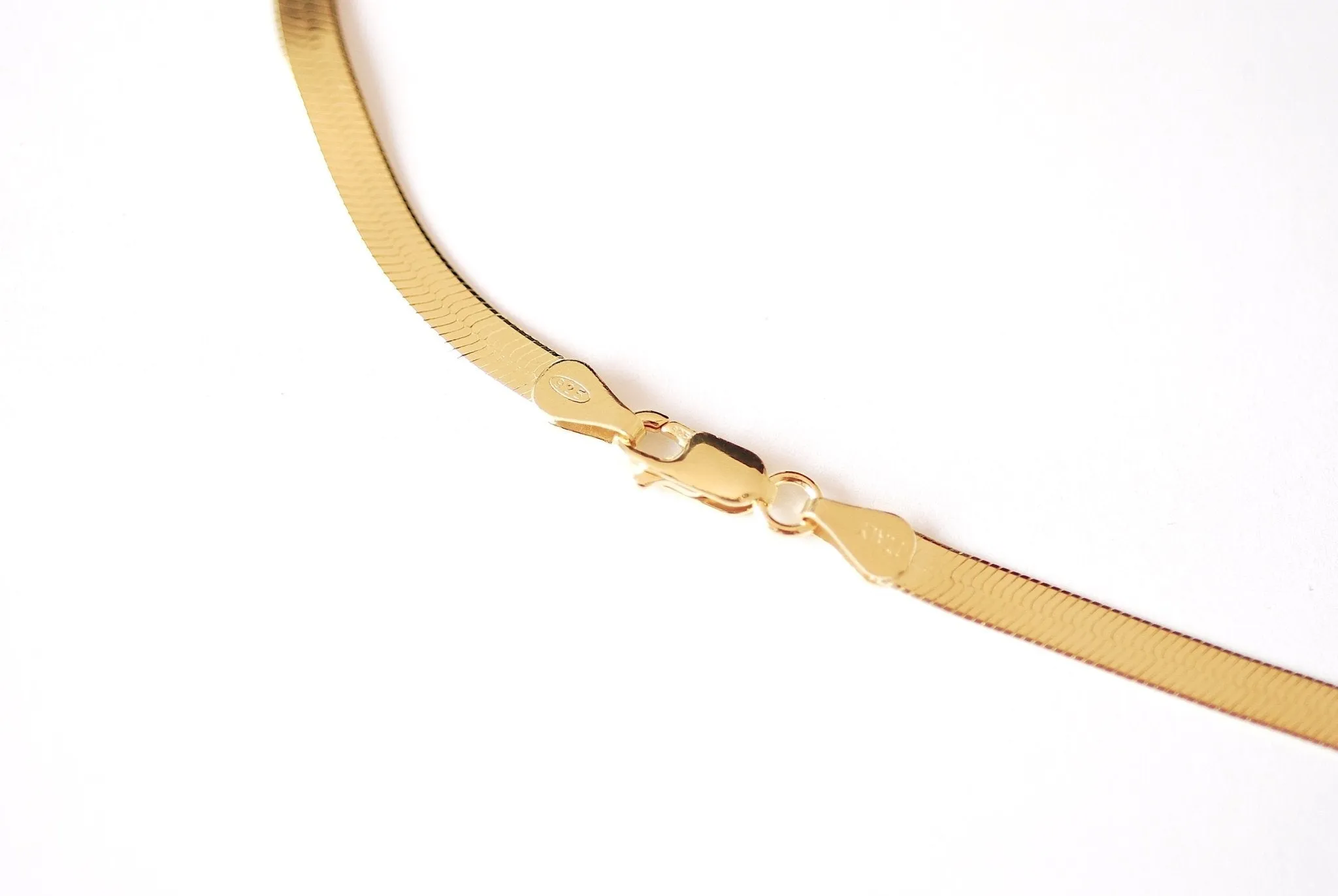 Vermeil Gold Herringbone Finished Necklace  Chain - 925 Sterling Silver plated over 18k Gold with Lobster Clasps Layering Necklace