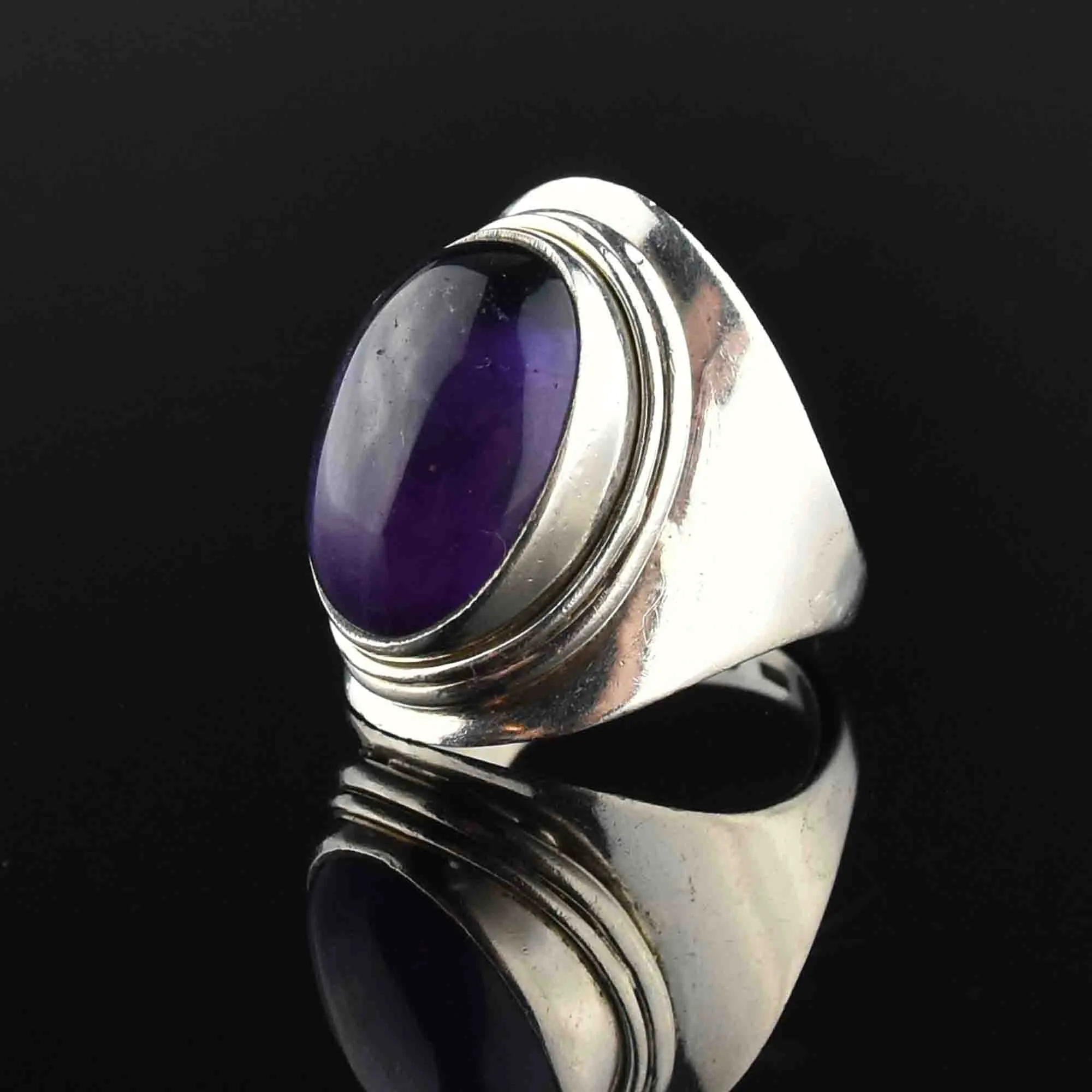 Vintage Amethyst Cabochon Silver Ring, Sz 8.5