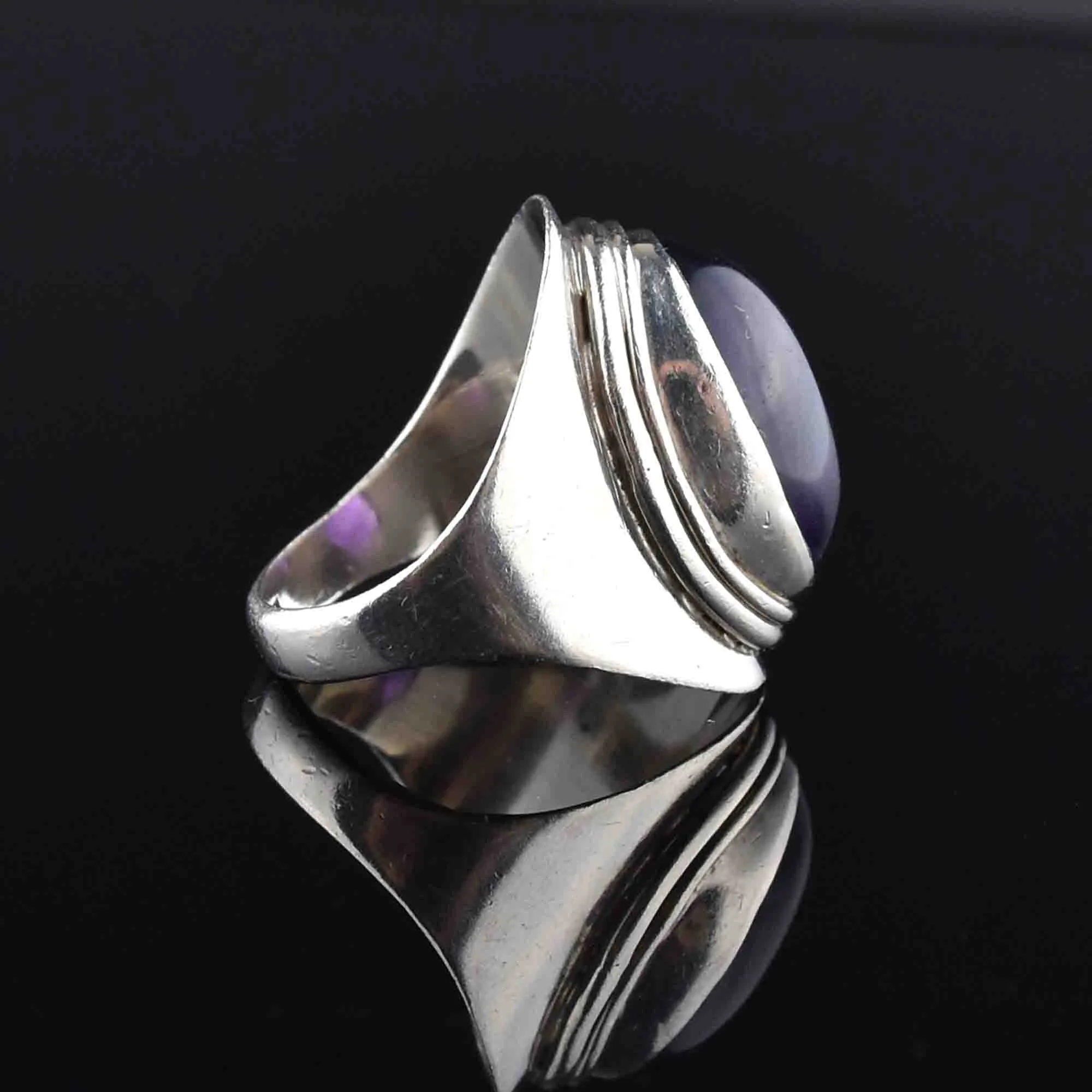 Vintage Amethyst Cabochon Silver Ring, Sz 8.5