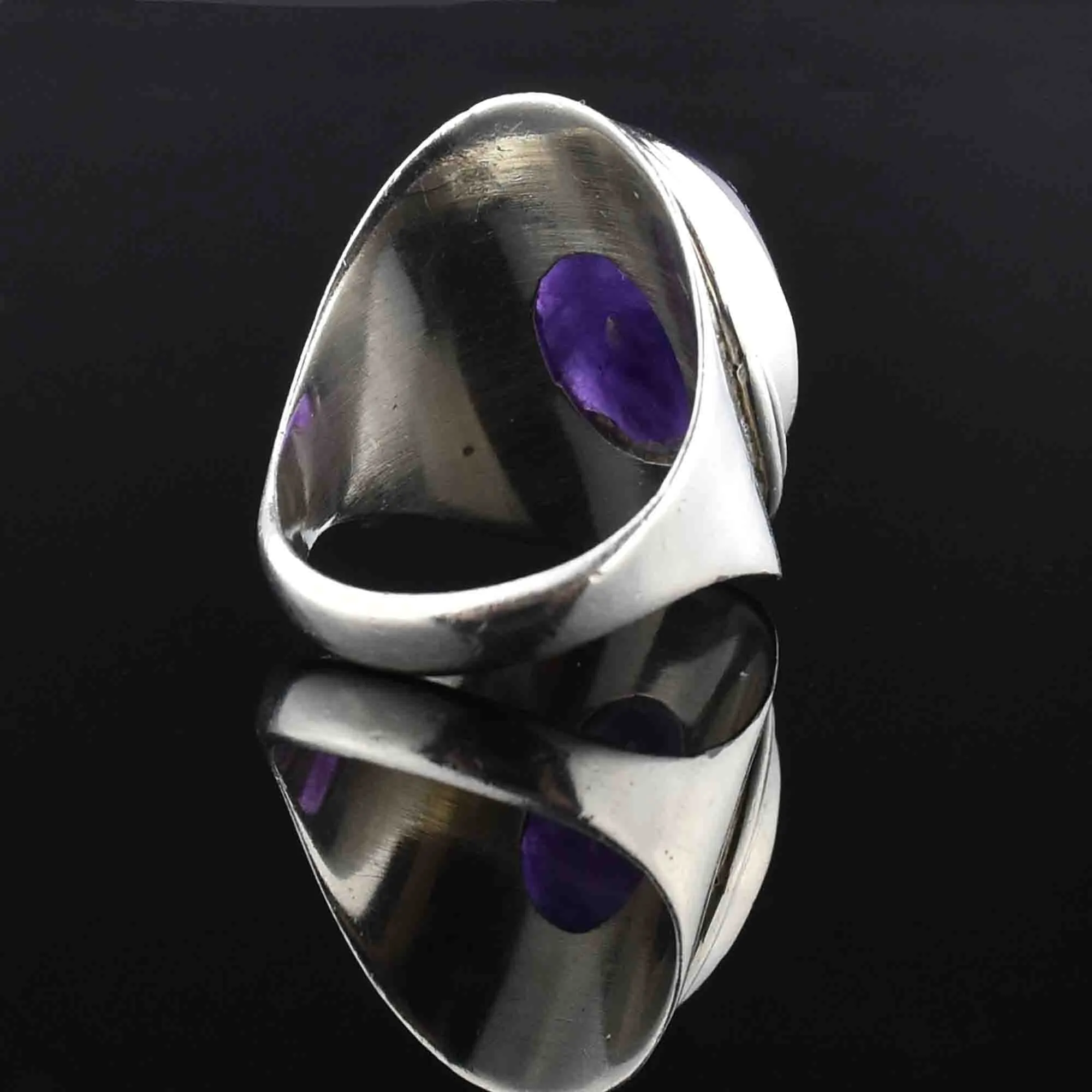 Vintage Amethyst Cabochon Silver Ring, Sz 8.5